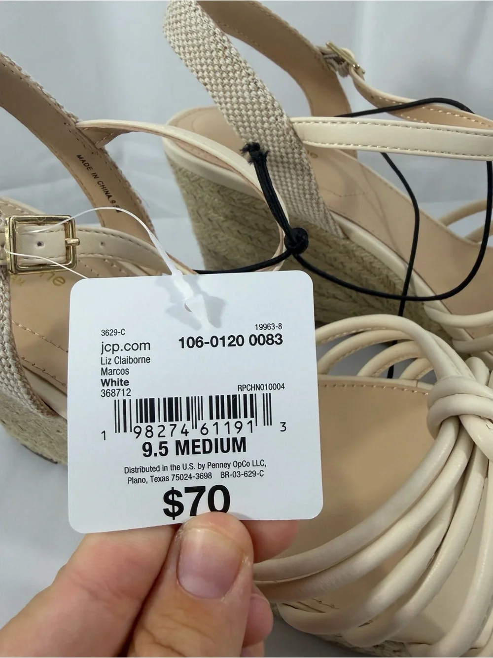 NWT Liz Claiborne Women's Size 9.5 Cream Espadrille Wedge Sandals